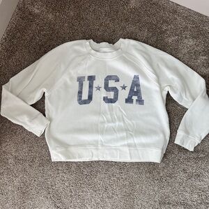 White USA Graphic Crop Sweatshirt